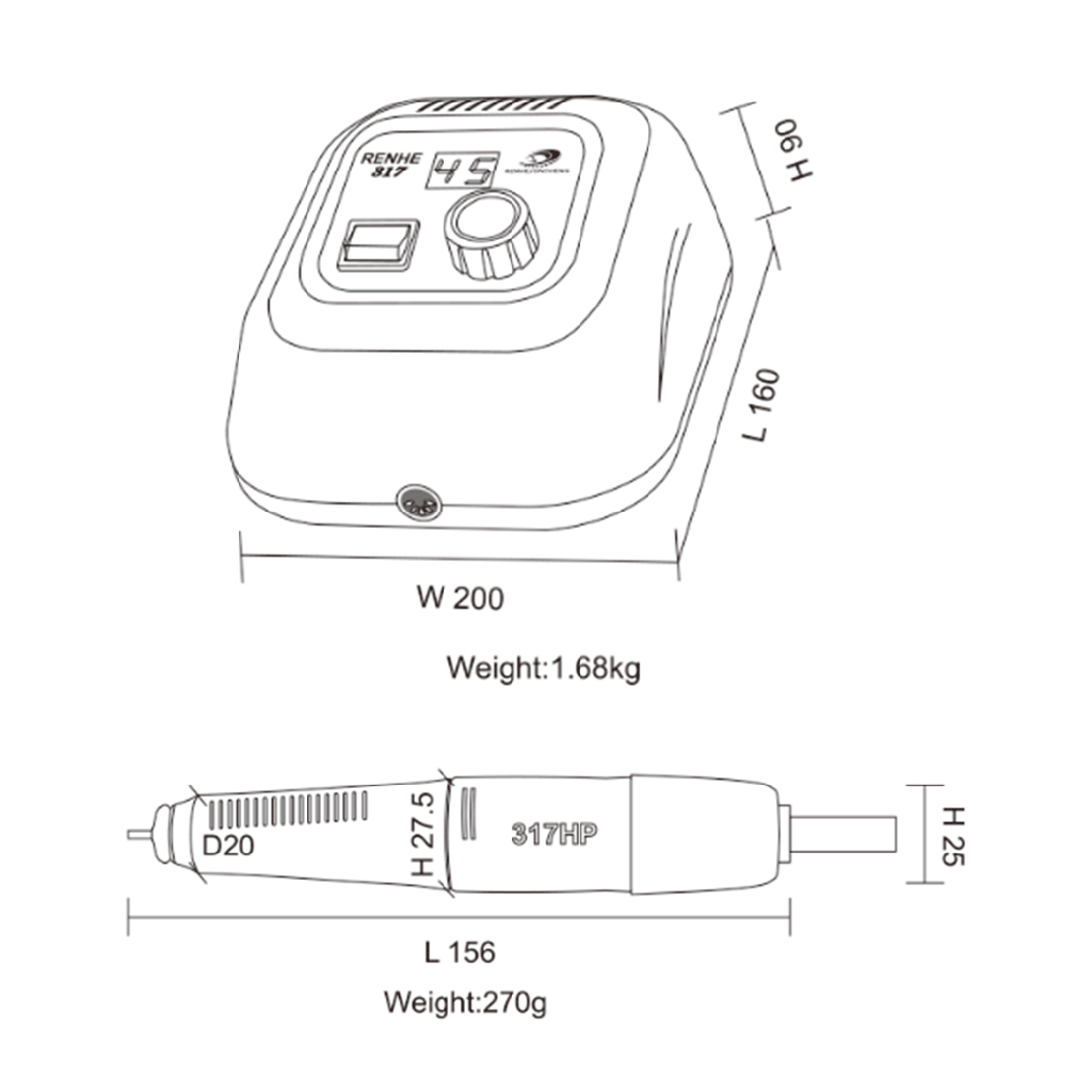 Micromotor para laboratorio RENHE 317, 45.000rpm. RHJC