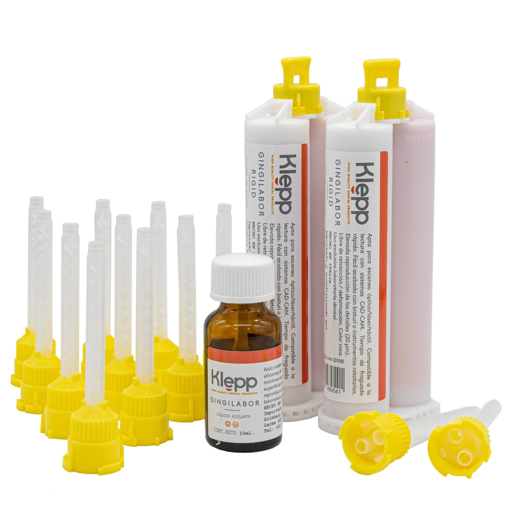 Silicona para encía Rigida GINGILABOR, 2 cartuchos x 50ml. + 12 pm. KLEPP