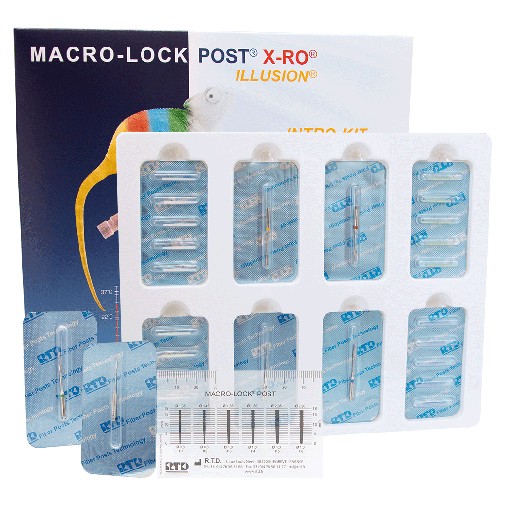Kit Macro-Lock Post Illusion X-RO. Postes de fibra para restauración dental. RTD