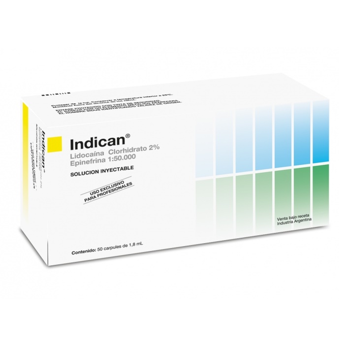 Anestesia Indican (con Epinefrina), Lidocaína Clorhidrato 2%, blister x 10u. SIDUS