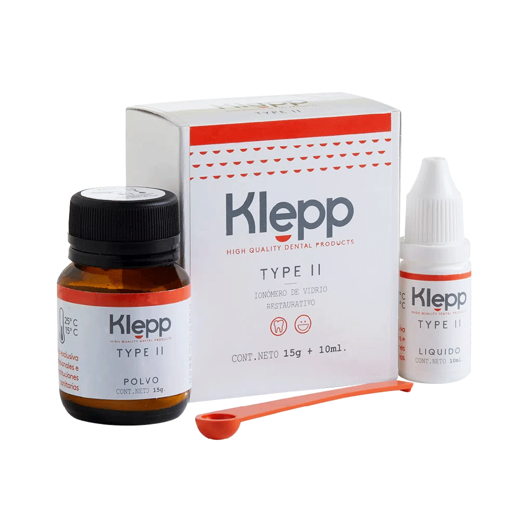 Ionómero vitro, Tipo 2 restauración, Avío: polvo 15g + líquido 10ml. KLEPP