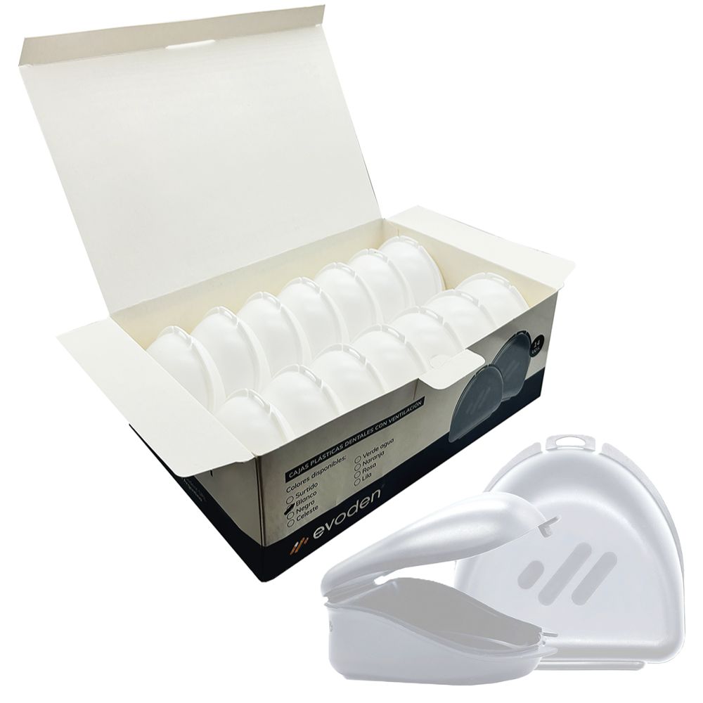 Caja para placas/ortodoncia/dentadura, caja x 14u de colores unico. EVODEN