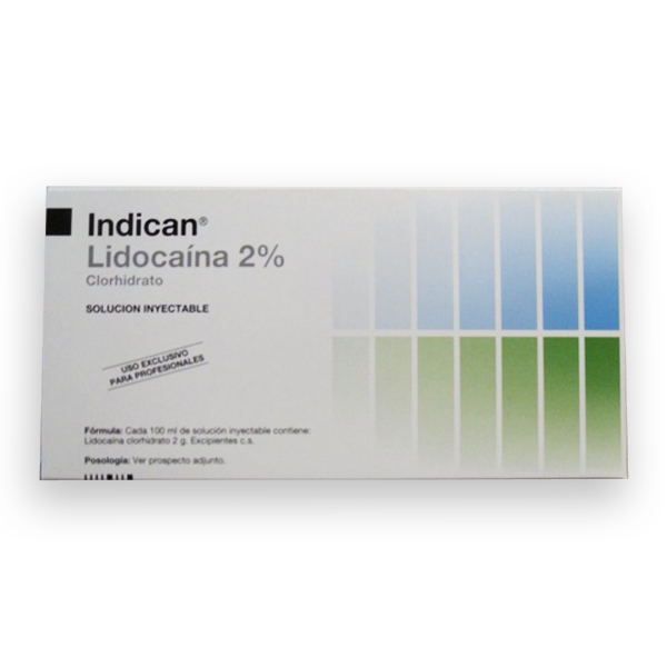 Anestesia Indican para cardíacos(sin epinefrina), Lidocaína Clorhidrato 2%, blister por 10u. SIDUS