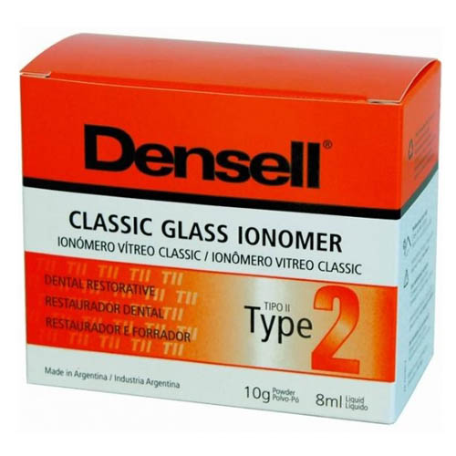 Ionómero vitro CLASSIC GLASS IONOMER, Tipo 2 restauración, Avío: polvo 10g + líquido 8ml. DENSELL
