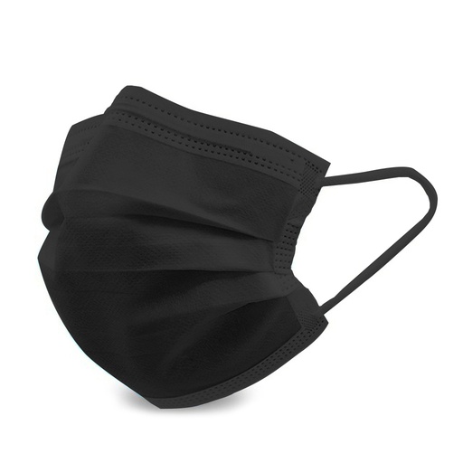 [C009413] Barbijos quirúrgico 3 capas negros, caja x 50u . FRAVIDA