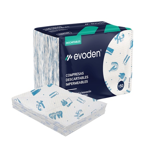 Compresas descartables Premium Estampadas COLOR, doble capa, bolsa x 50u. EVODEN