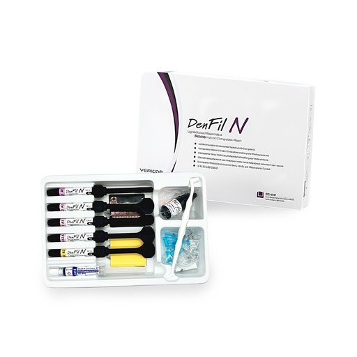 [C078125] Kit Composite DenFil N, Resina Nanohíbrida fotocurable, (5 Jeringas de 4g + Adhesivo BC Plus + Grabador + Accesorios). VERICOM