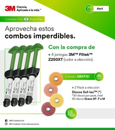 [5514] Combo 1 4 Filtek Z250 XT + 2 paquetes de discos SofLex.  3M